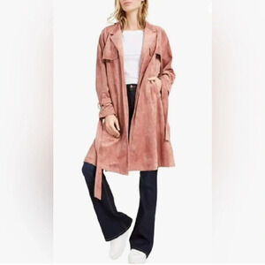OAT New York Faux Suede Trench Coat in Color Blush